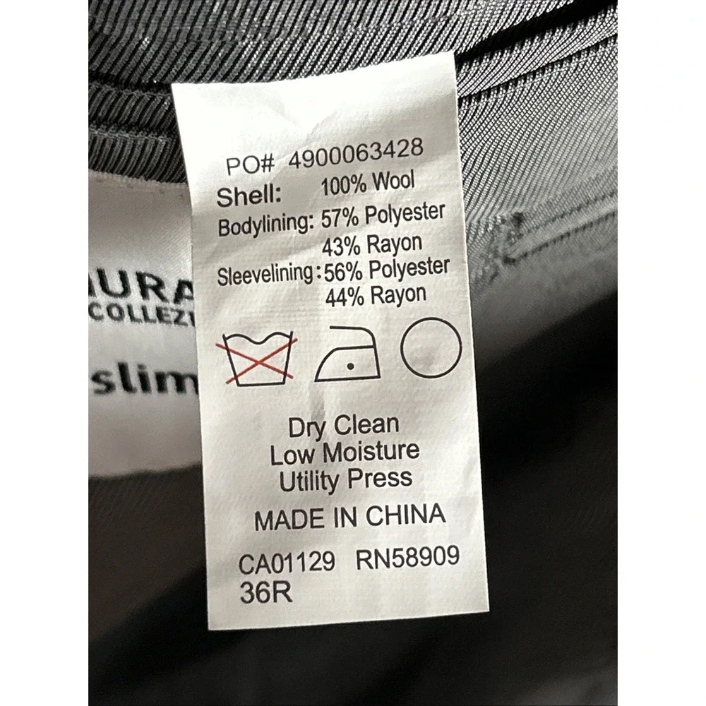 NEW Murano Collezione Slim Fit 2 Piece Gray Wool Suit 36R